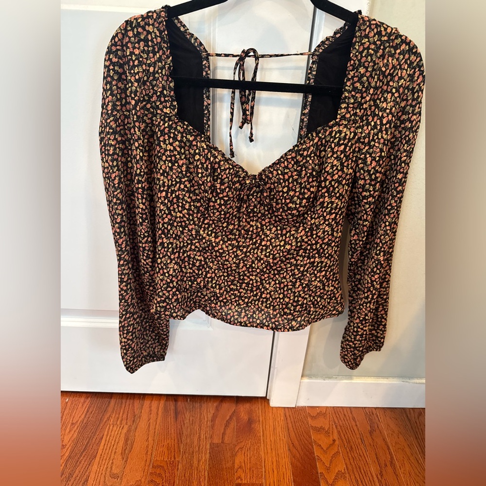 Abercrombie & Fitch Black Floral Long-Sleeve Sweetheart Top